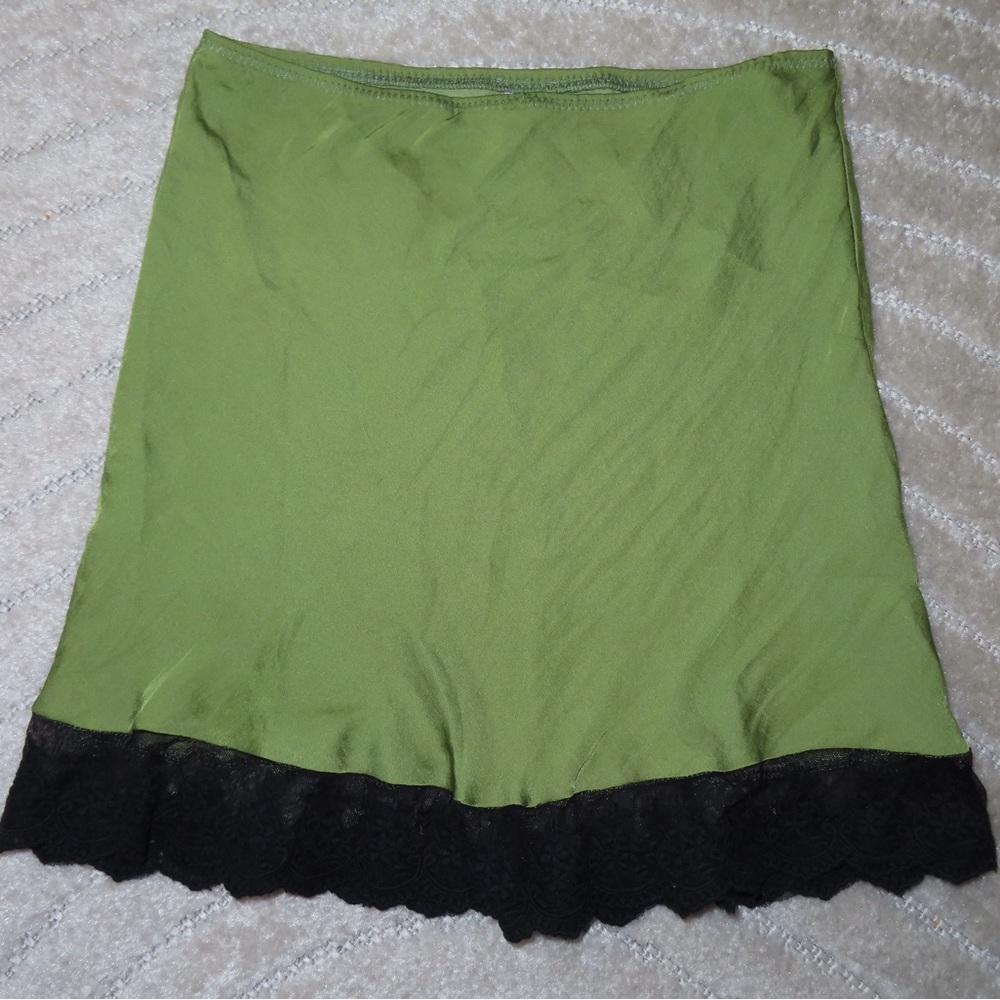 Green Skirt with Black Lace Trim